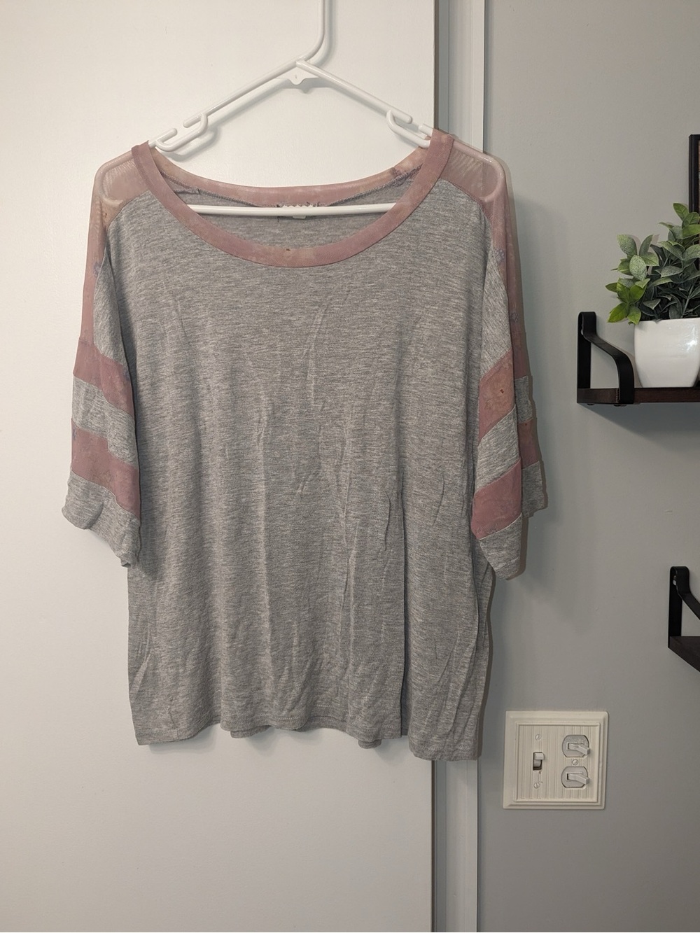Sheer Floral Detailed Gray Top